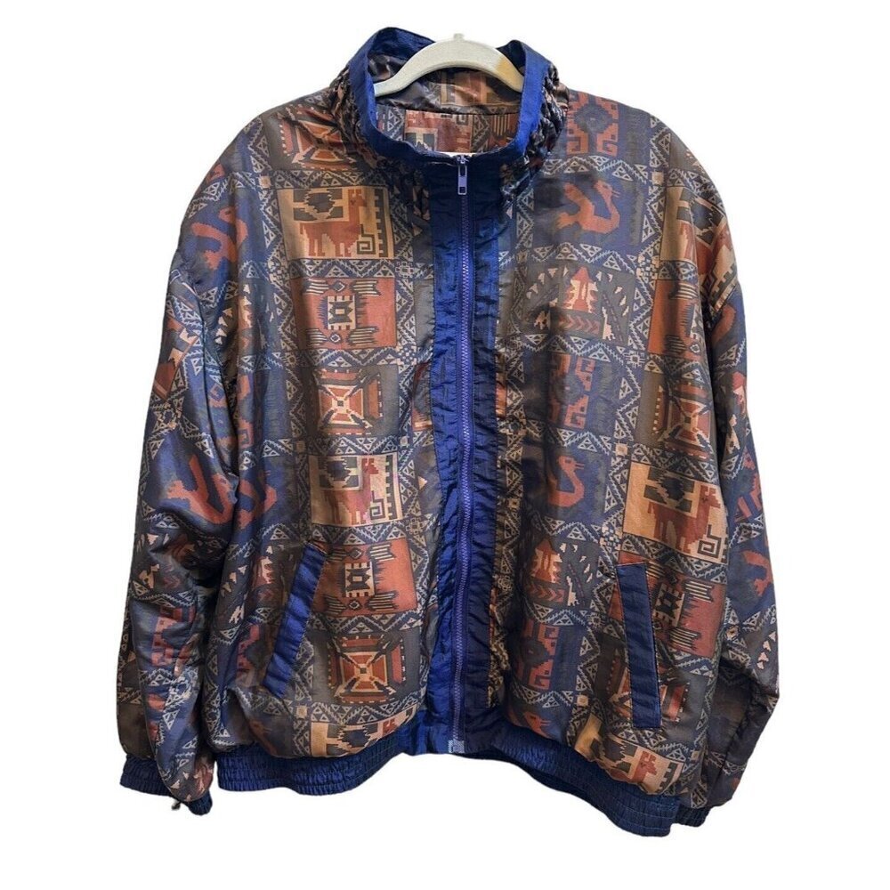 Lady Lavon 90s Windbreaker Jacket Full Zip Womens 1X Aztec Southwestern Vintage‎